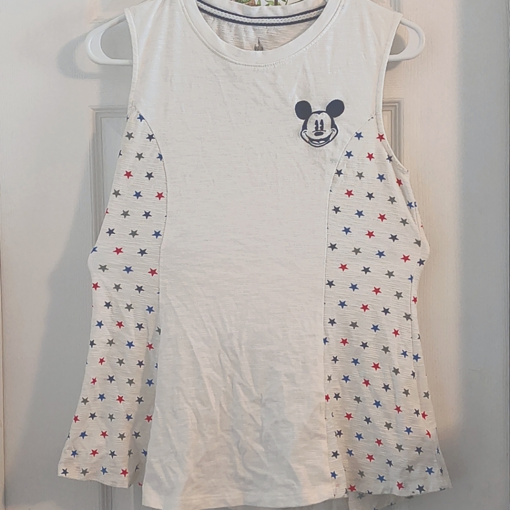 Disney Women's Small Tank Top - White with Blue and Red Stars